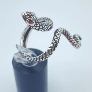Stainless Steel Slithering Snake Ring- Red CZ Eyes